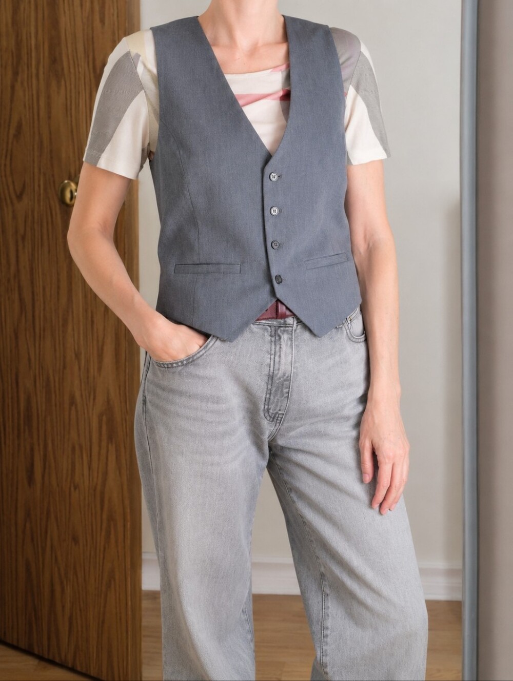 Oak + Fort Gray Tailored Button Front Vest Size S Minimalist Chic